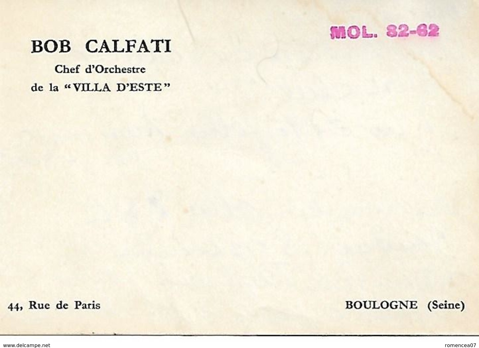 BOULOGNE-BILLANCOURT (Hauts-de-Seine) - Carte De Visite - BOB CALFATI - Chef D'orchestre De La "VILLA D'ESTE" - A Voir - Visiting Cards