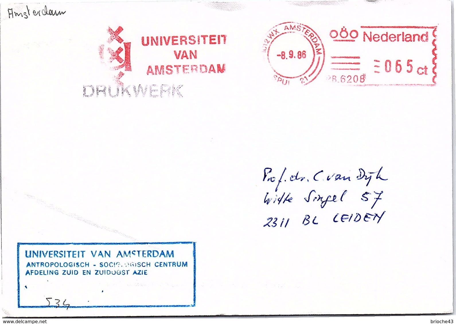 NEDERLAND - EMA UNIVERSITEIT VAN AMSTERDAM -  AMSTERDAM 8.9.86 / 2 - Machines à Affranchir (EMA)