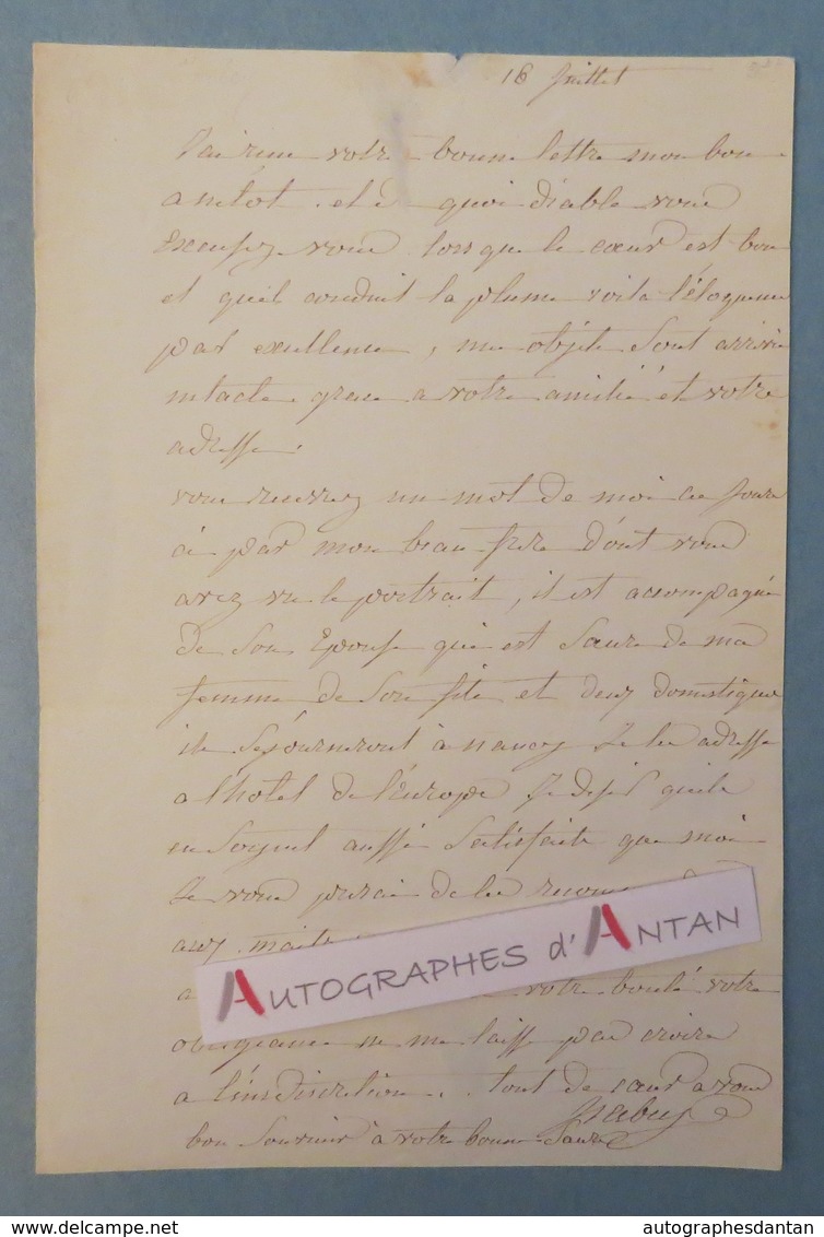 L.A.S Jean-Baptiste ISABEY Peintre Portraitiste & Miniaturiste à M. ASSELOT - Nancy Hôtel Europe - Lettre Autographe LAS - Autres & Non Classés