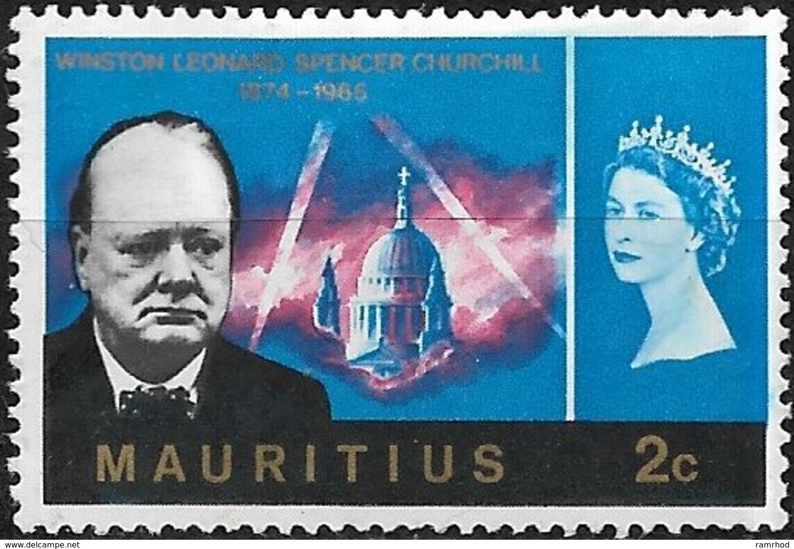 MAURITIUS 1966  Churchill Commemoration - 2c - Blue MH - Mauritius (...-1967)