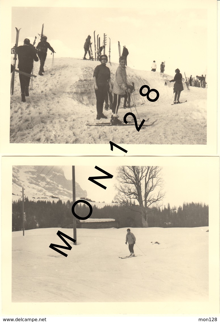 SUISSE ALPES BERNOISES - GRINDELWALD 1966 - 2 PHOTOS 9x13 Cms - SKIEURS - Lieux