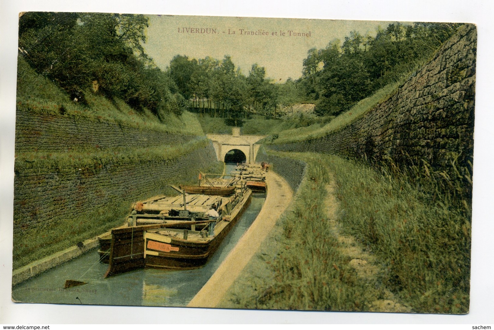 54 LIVERDUN Beau Plan Péniches Canal La Tranchée Le Tunnel Marinier Sutr Pont 1908 Timb Batellerie    /D08-2017 - Liverdun