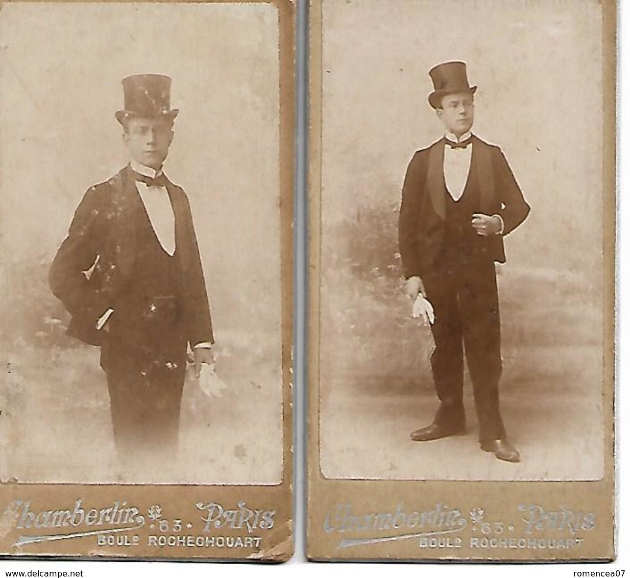 GENTLEMAN - Lot De 2 "petites" CDV - Par Chamberlin, Photographie à Paris - Vers 1900- Chapeau Claque - A Voir ! - Personnes Anonymes