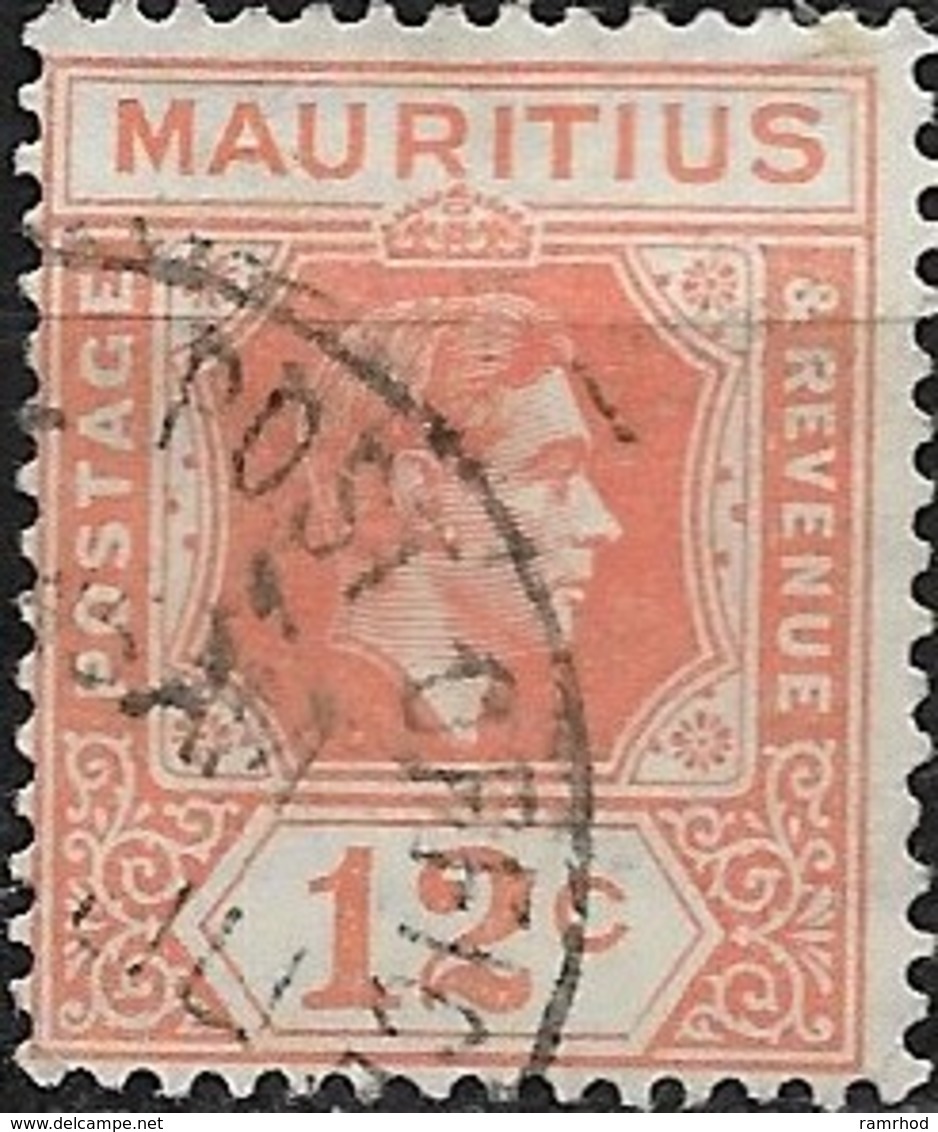 MAURITIUS 1938 King George VI - 12c - Orange FU - Maurice (...-1967)