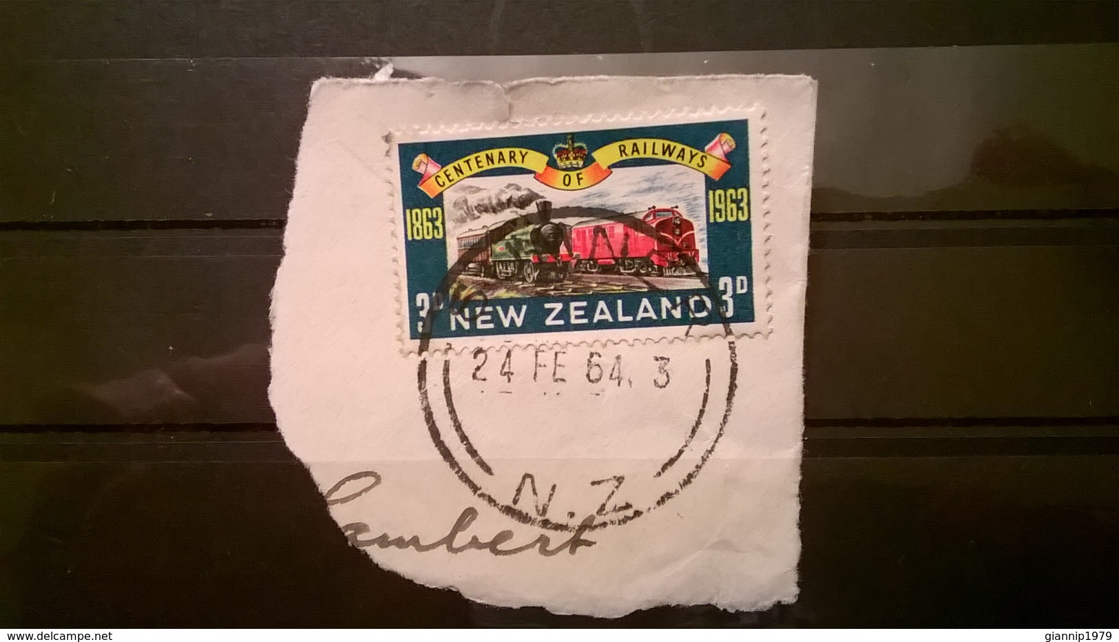 FRANCOBOLLI STAMPS NUOVA ZELANDA NEW ZELAND 1963 SU FRAMMENTO RAILWAY - Usati