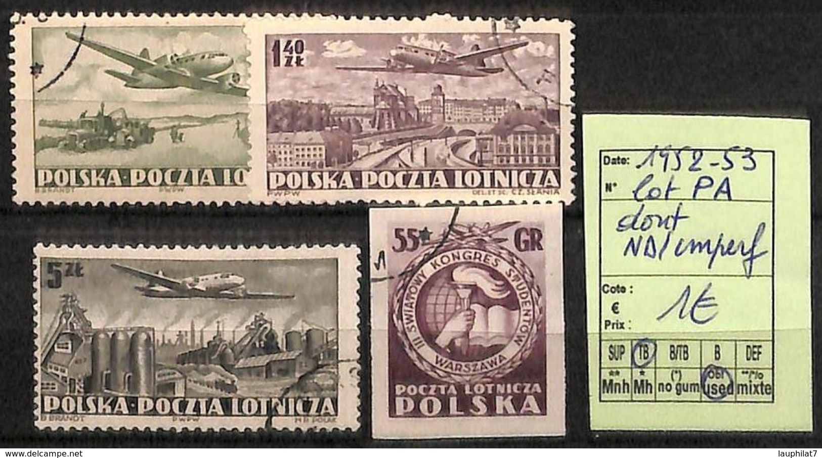 [824080]Pologne 1952-53 - Lot Poste Aérienne Dont ND/Imperf, Transports, Avions - Oblitérés