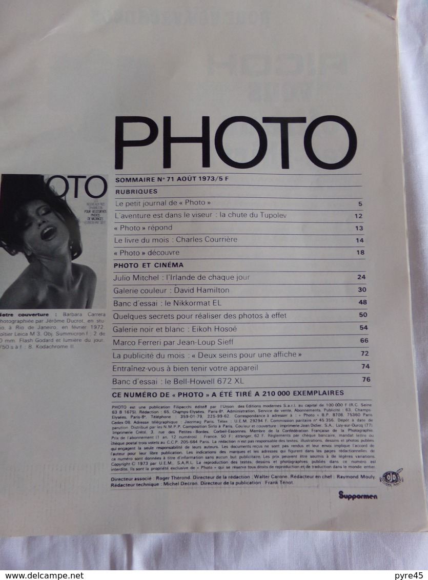 Magazine " Photo " N° 71 Aôut 1973 - Photographie