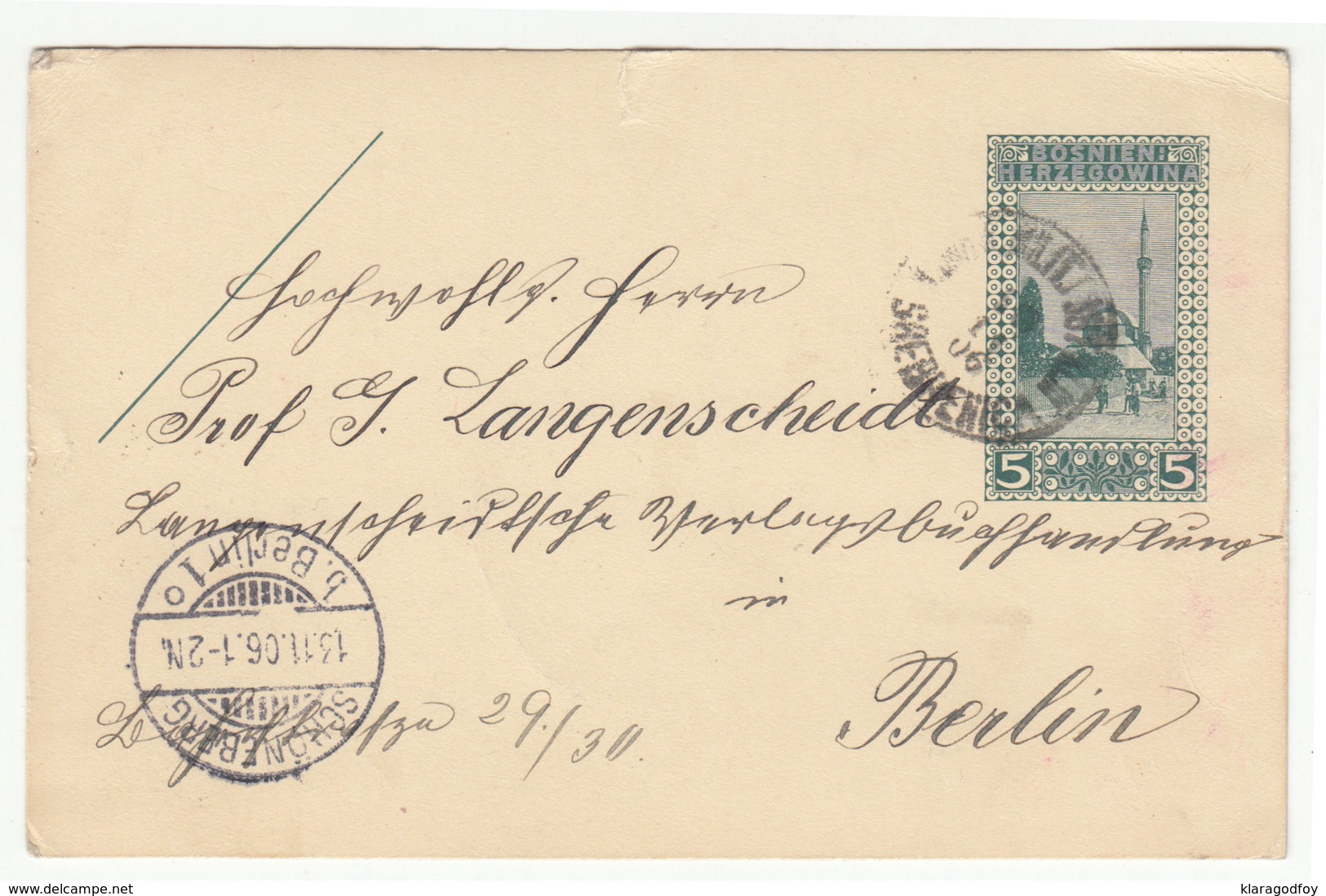 K.u.k. Bosnia, Postal Stationery Postcard Travelled 1906 Srebrenica To Schöneberg (Berlin) B181215 - Bosnie-Herzegovine