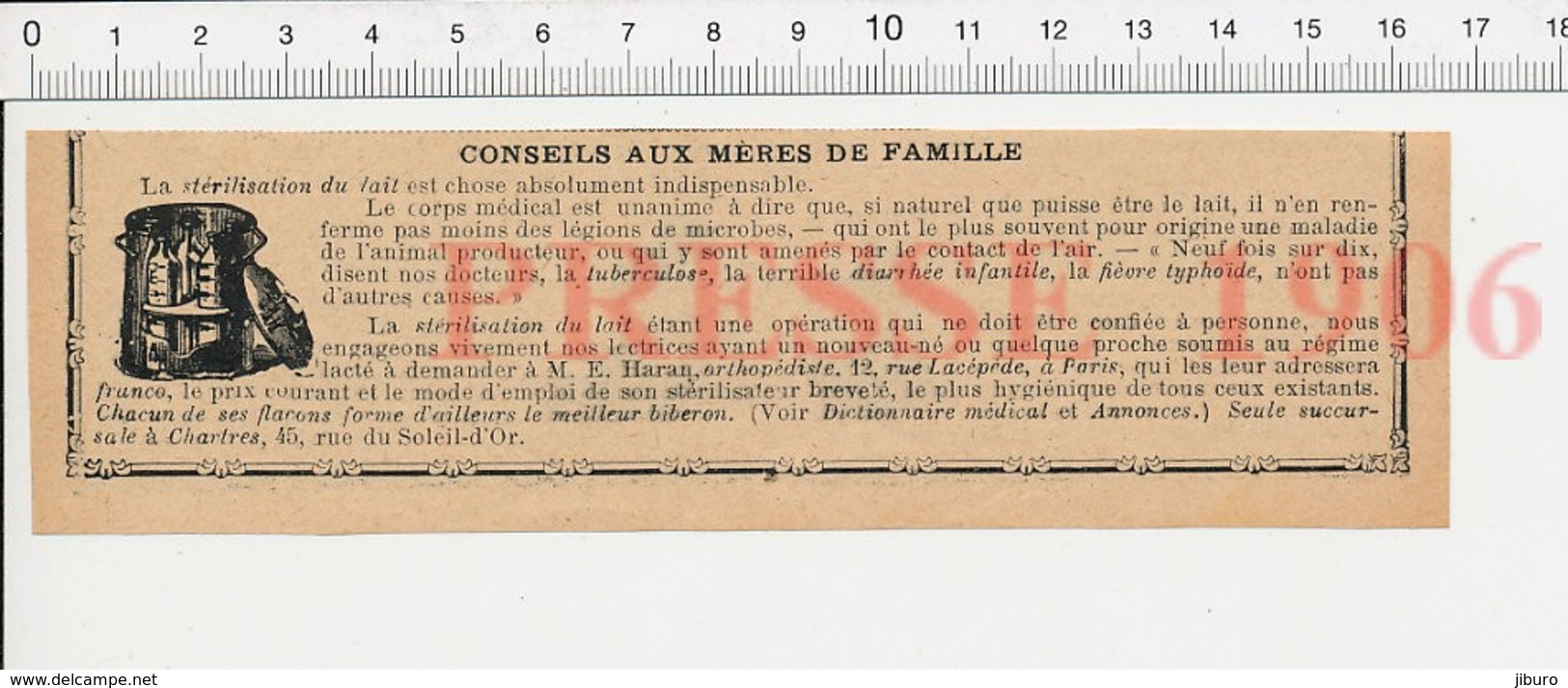 Presse 1906 Stérilisation Du Lait Stérilisateur Haran Biberons Anciens 223XA - Non Classés