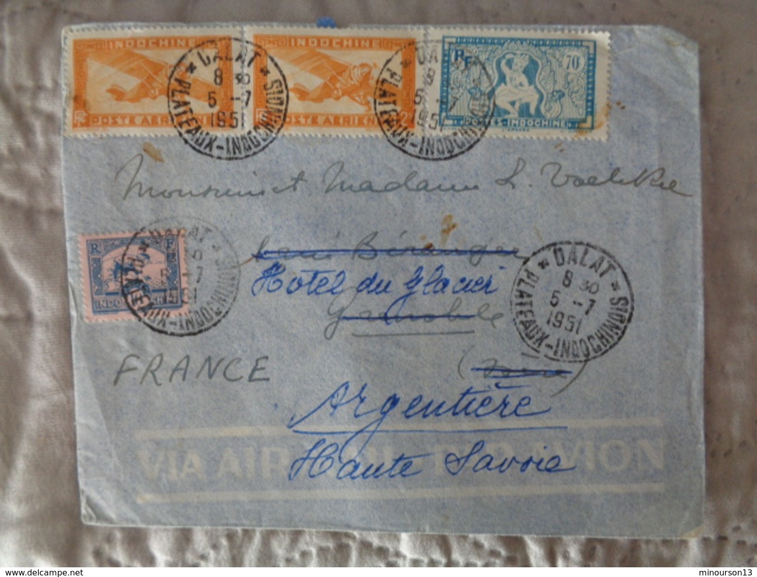 LETTRE PAR AVION 1951, DALAT PLATEAUX INDOCHINOIS, 4 TIMBRES - Viêt-Nam