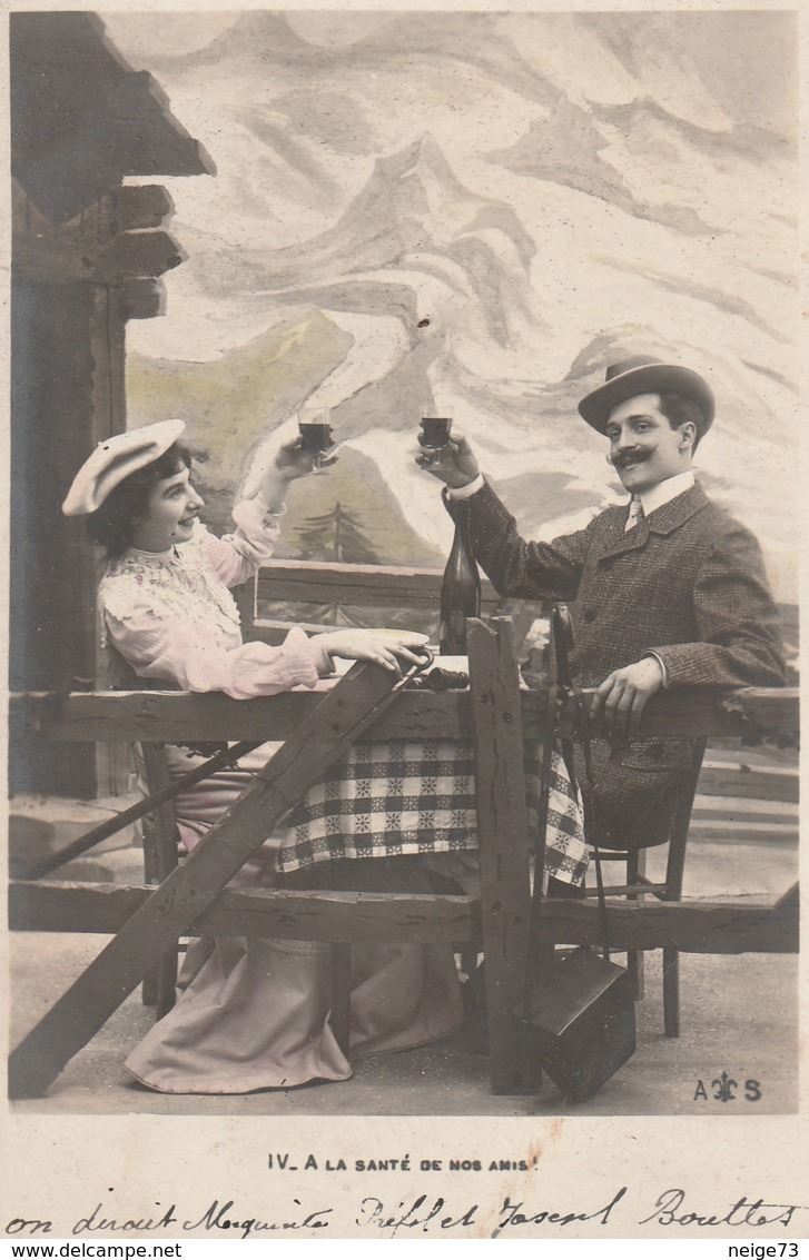 Carte Postale Ancienne Fantaisie - Couple - à La Santé De Nos Amis - Couples
