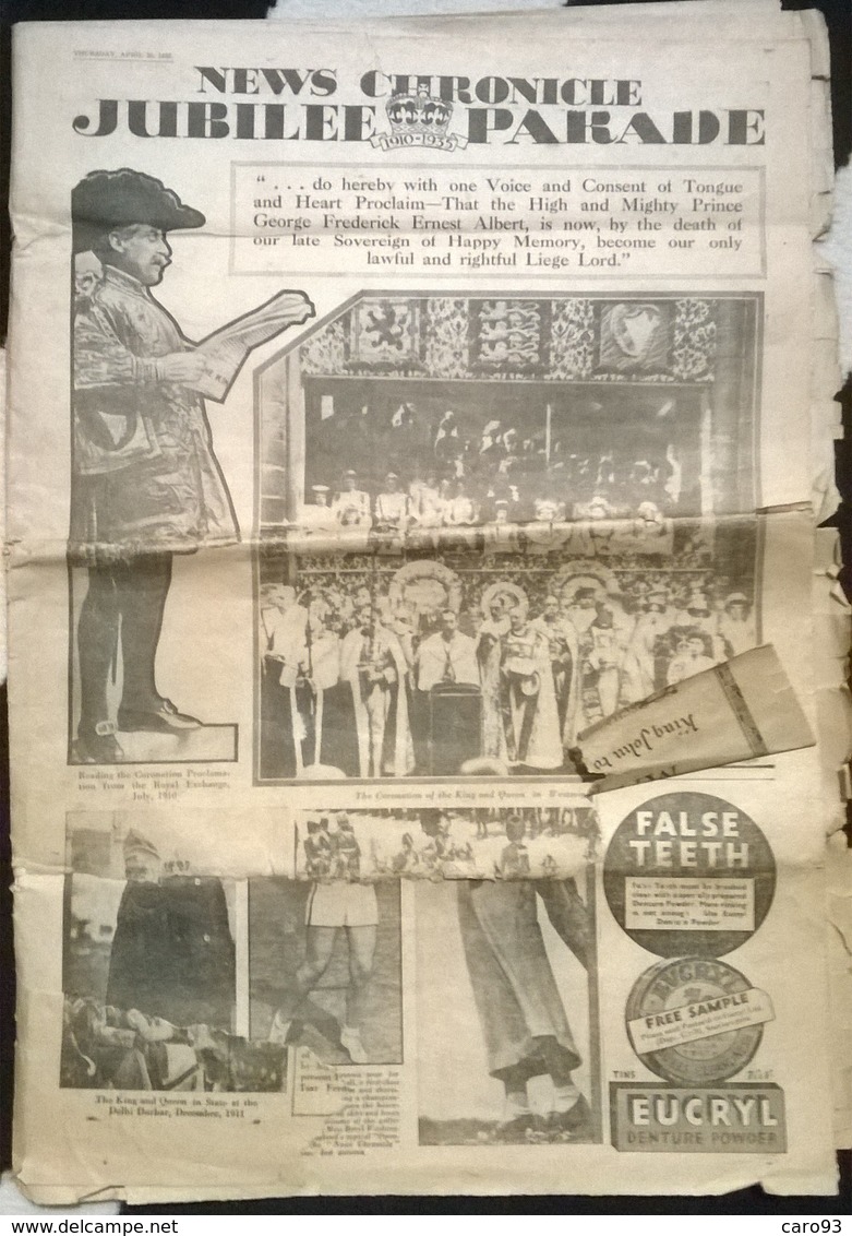 News Chronicle Jubilee Parade 25 April 1935. Très Abimé - Autres & Non Classés