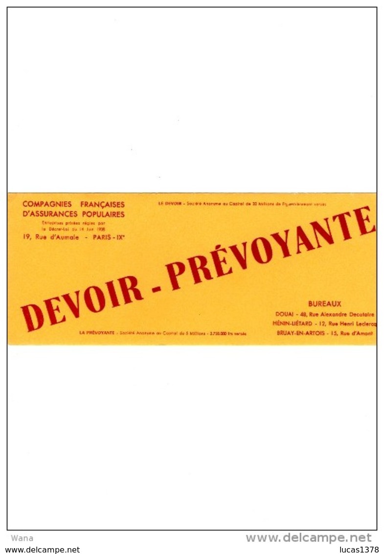 ASSURANCE / DEVOIR / PREVOYANCE PARIS /19EME - A