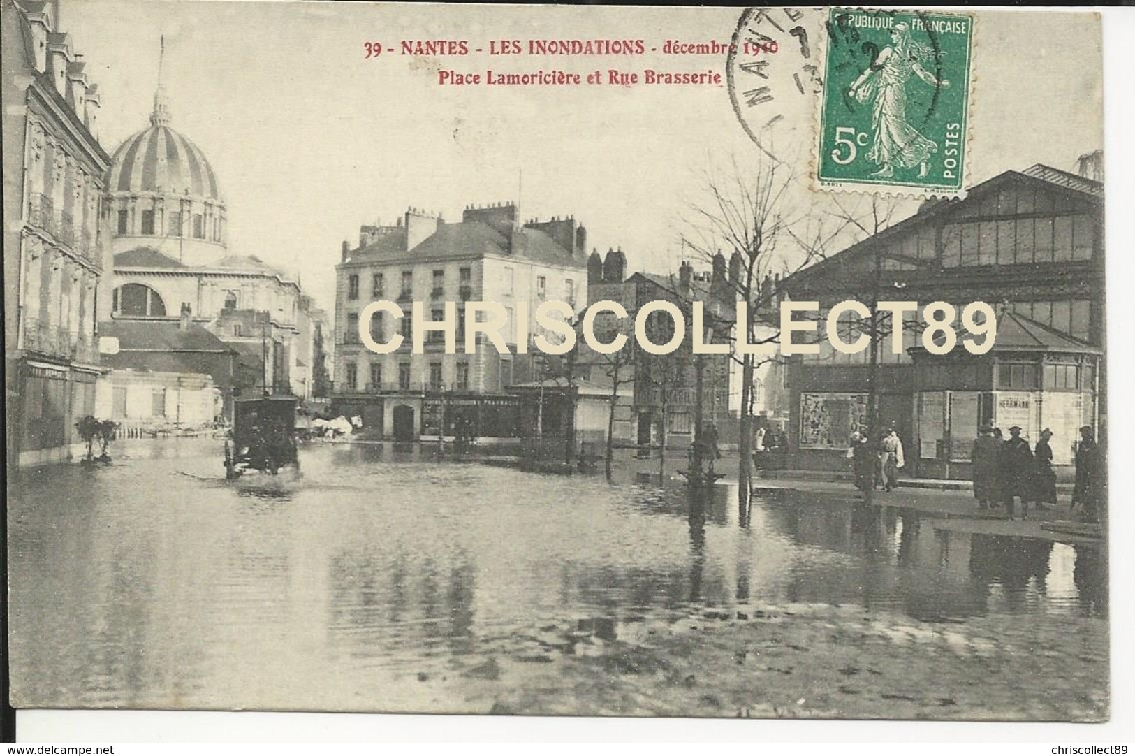 Carte Postale  :  Nantes -  Les Inondation Décembre  1910 Place Lamoricière Et Rue Brasserie - Nantes