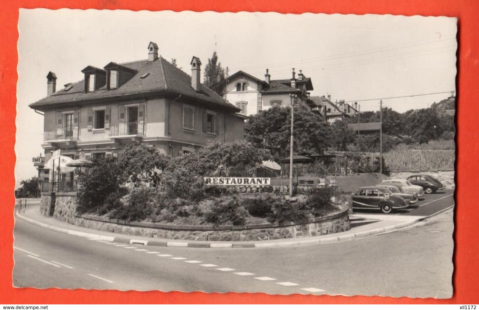 TRH-38 Rivaz Lavaux, Café Restaurant De La Gare, G. Tharin. Photo Schlemmer Non Circulé - Rivaz