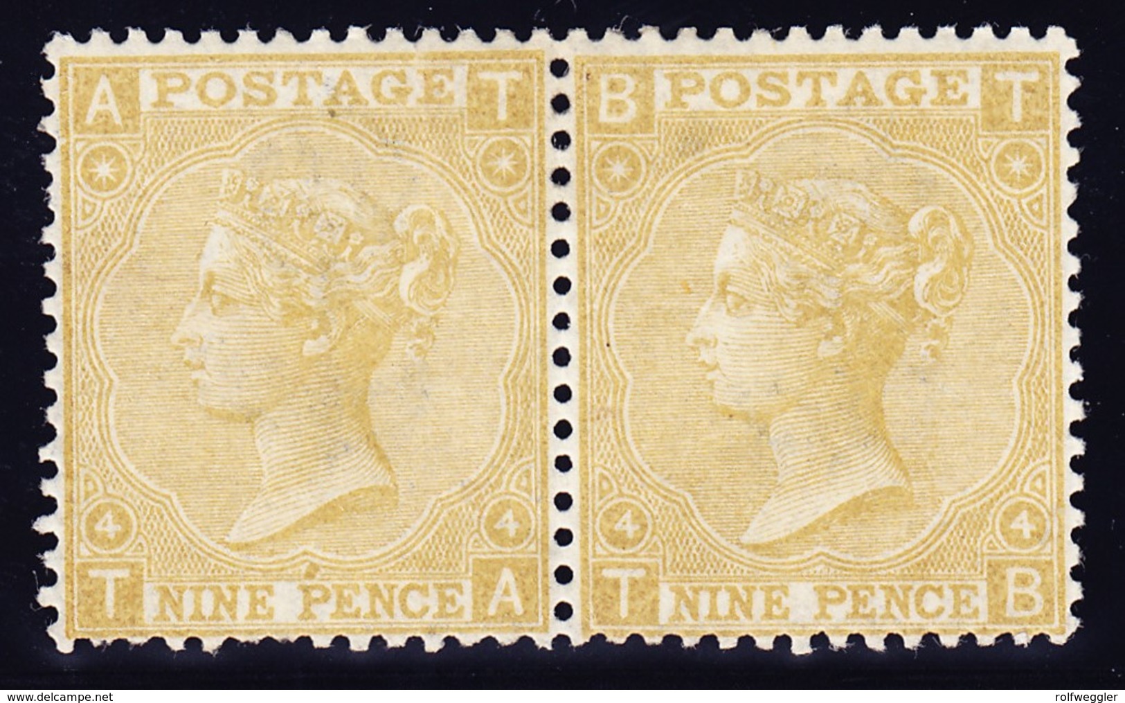 1867 9 Pence Oliv Platten Nr. 4; Ungebrauchtes Paar; Linke Marke Drei Kurze Zähne; Katalog über 4800 Pfund; SG Nr. 110 - Nuevos