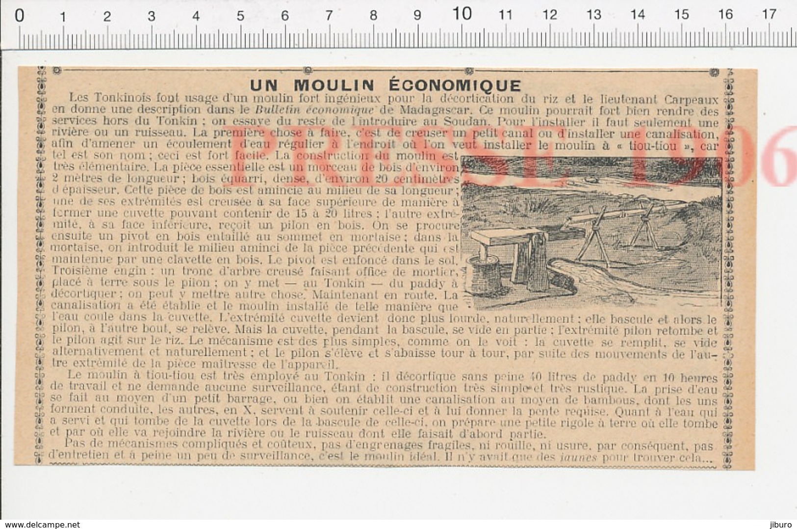 Presse 1906 Tonkin Moulin à Tiou-tiou (à Eau) évocation Lieutenant Carpeaux 223CHV3 - Non Classés