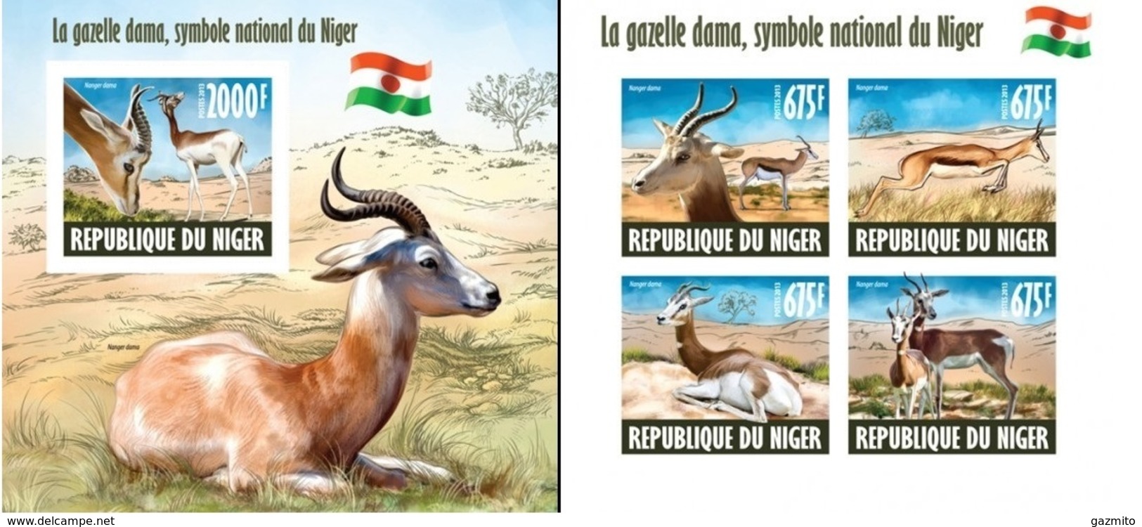 Niger 2013, Animals, Gazelle, Flag Of Niger, 4val In BF+BF IMPERFORATED - Niger (1960-...)