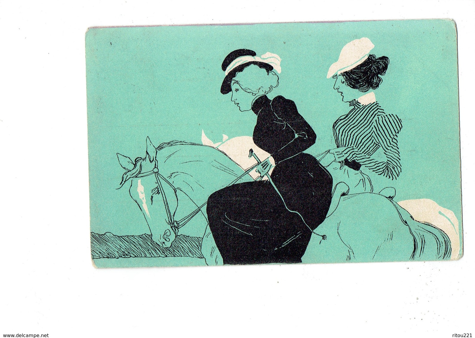 Cpa Illustration - M.M. Vienne - Femme élégante Cheval Cavalière - 1902 - Cravache - Mode Chapeau - Vienne