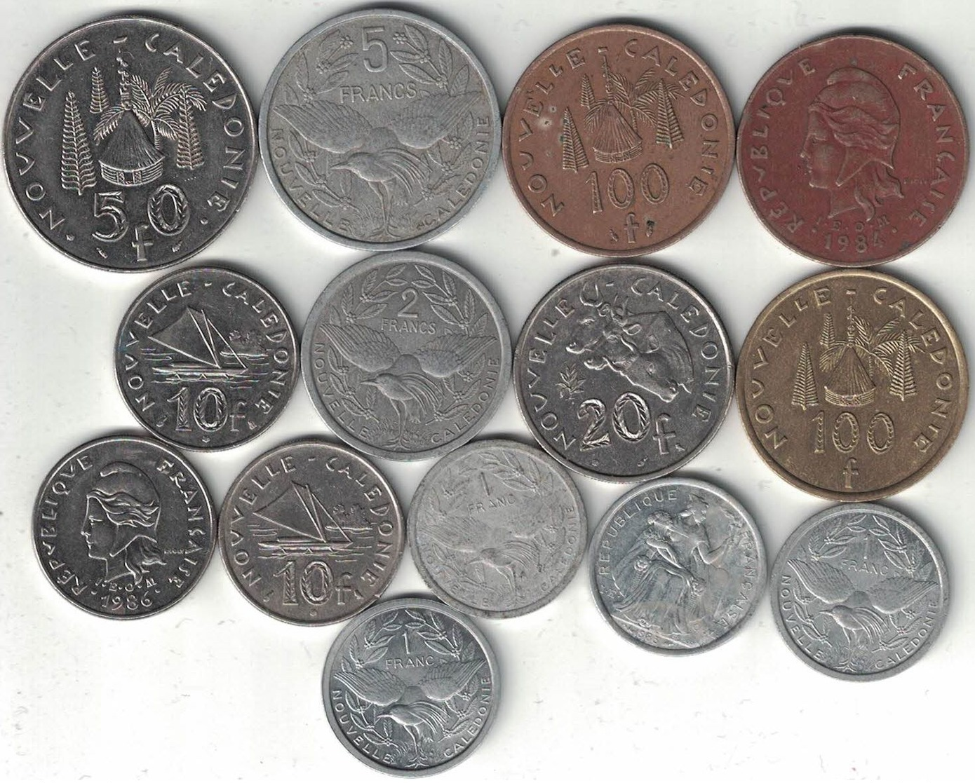 New Caledonia Collection Of 14 Coins 1949-2012 All Listed & Different - New Caledonia