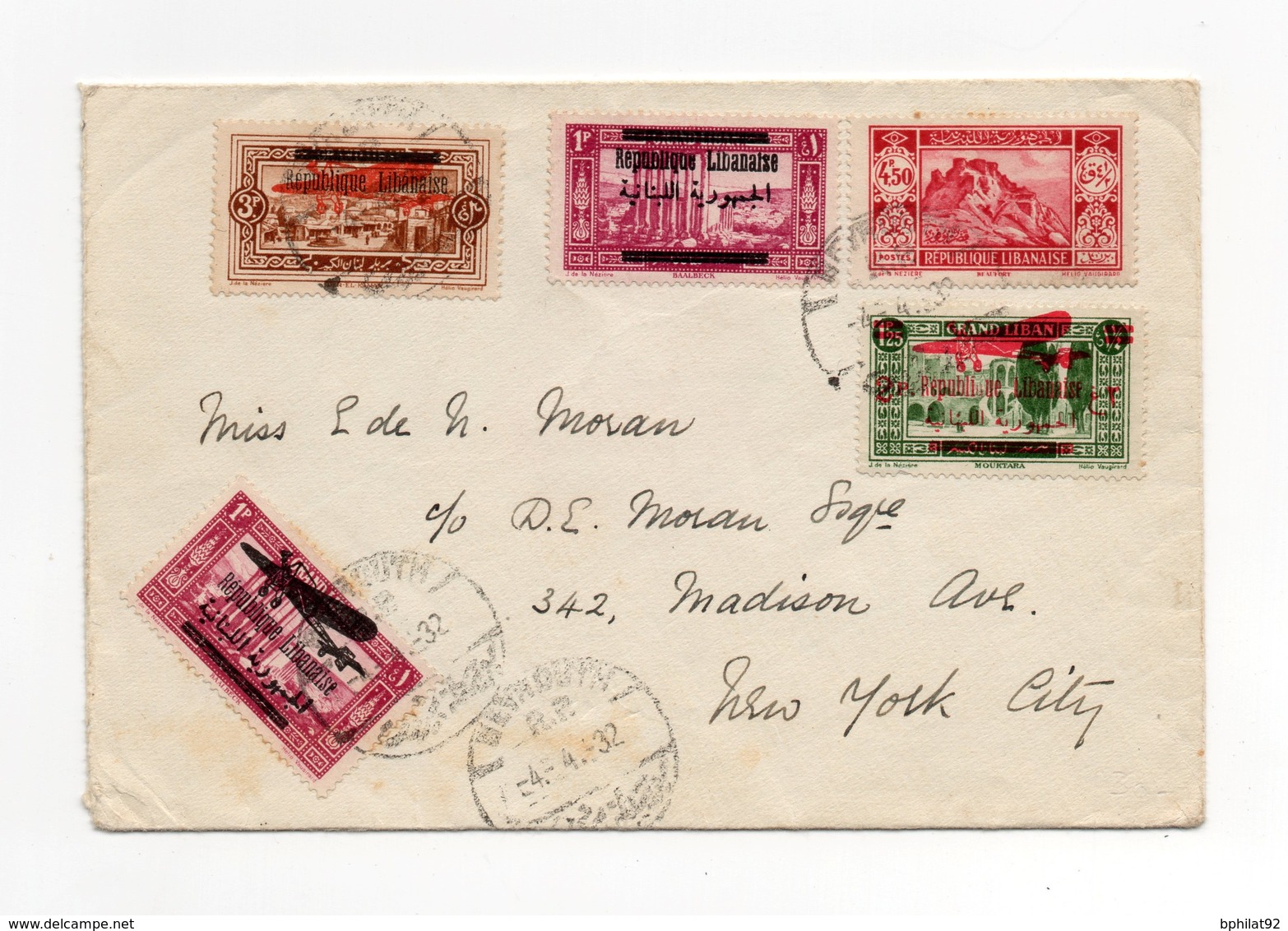 !!! PRIX FIXE : LIBAN, LETTRE DE BEYROUTH DE 1932 POUR NEW YORK - Covers & Documents