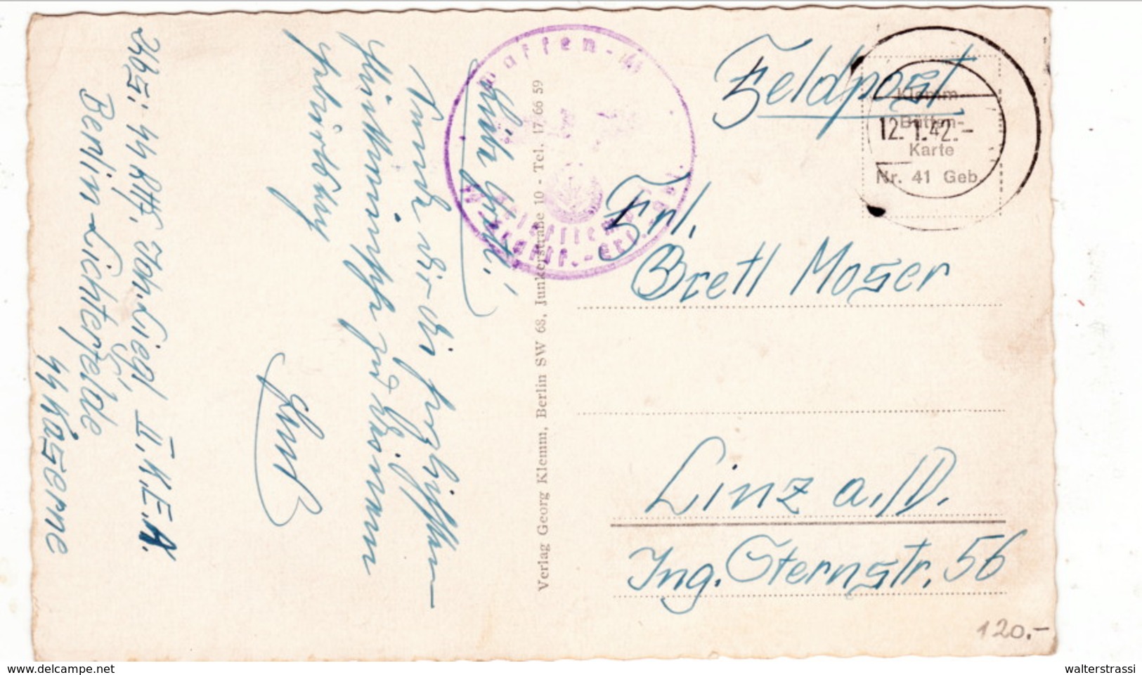 Geburtstags Karte, Stempel Waffen SS, Absender: RHF.... Berlin - Lichterfelde, SS Kaserne  Nach Linz / Donau - Weltkrieg 1939-45