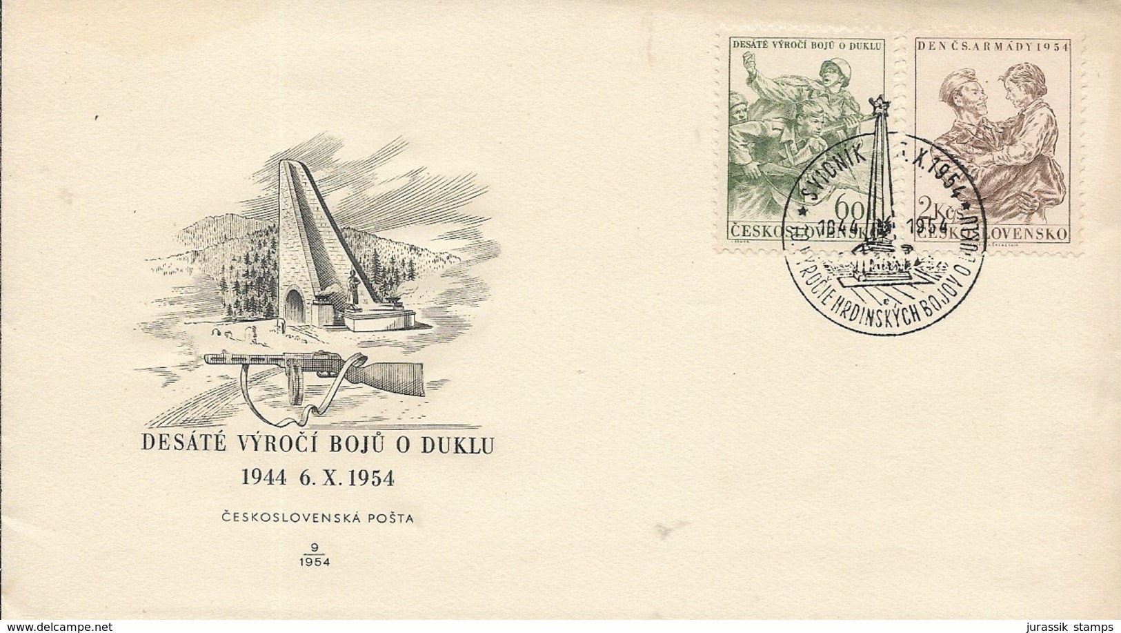 Czechoslovakia - 1954 FDC 10th Anniversary Ofthe  Battle Of  Dukla Pass - Lettres & Documents