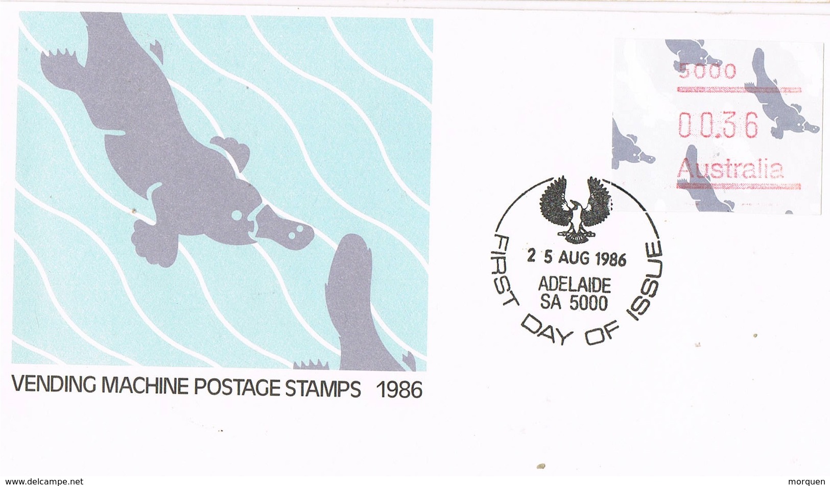 30755. Carta F.D.C. ADELAIDE (Australia) 1986.  Platypus. Ornitorrinco.  ATM Label - Otros & Sin Clasificación