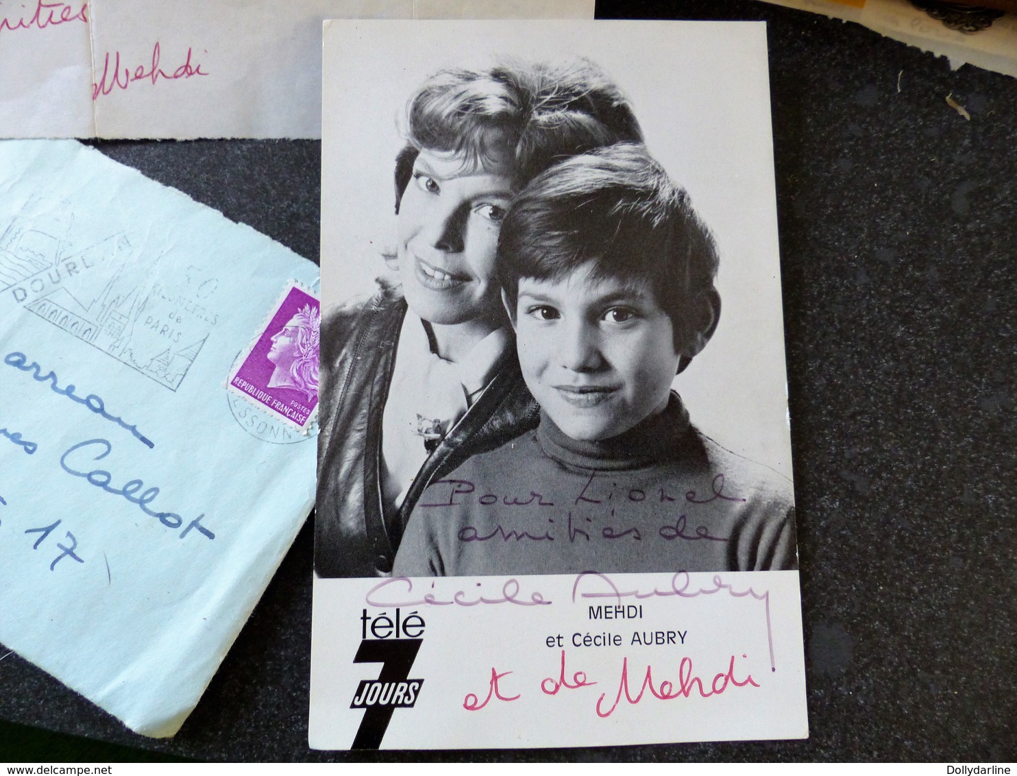 Lettre Et Carte Autographiées Acteurs MEDHI  Et Cecile Aubry Belle Et Sébastien - Artistas