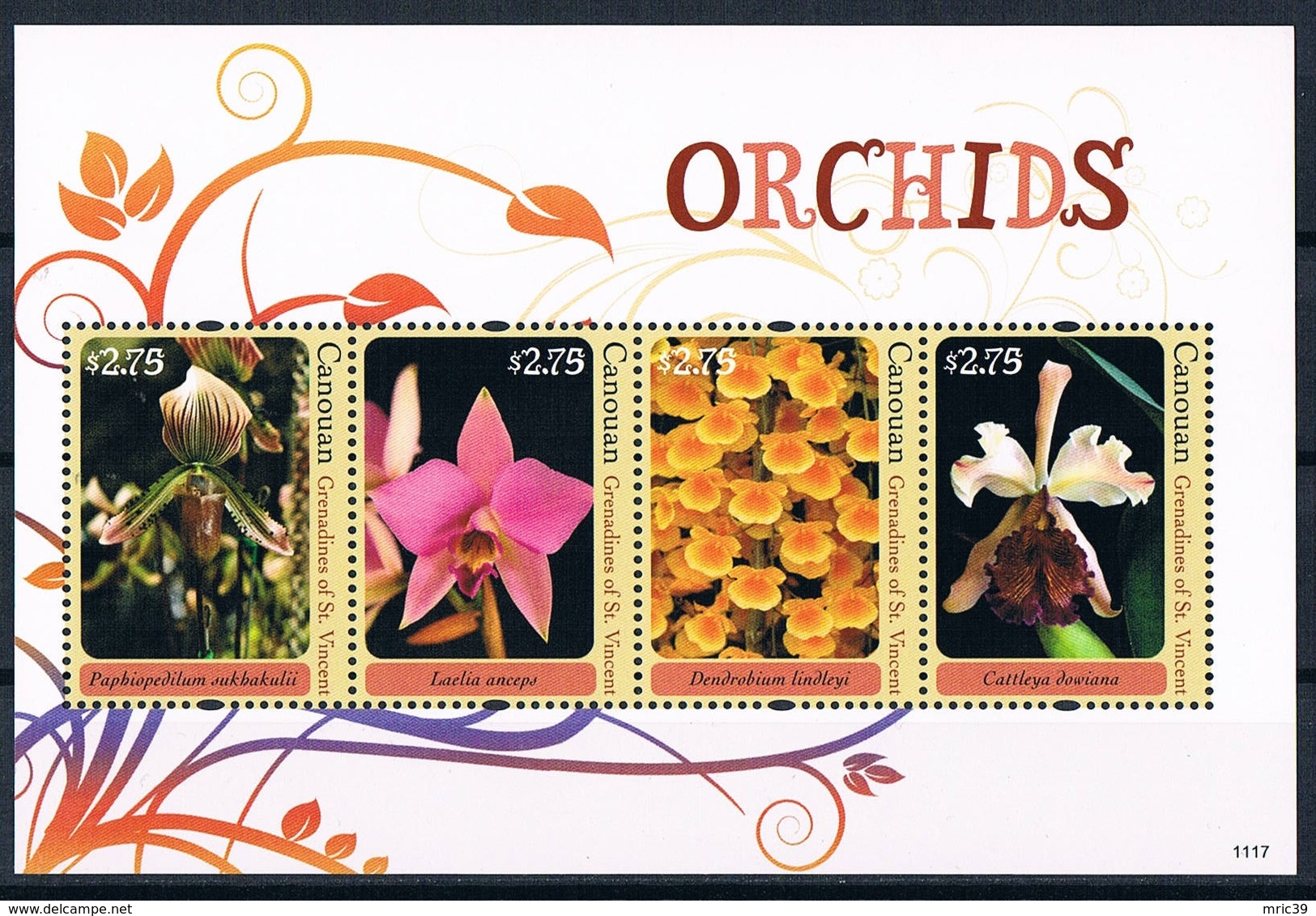 Bloc Sheet Fleurs Orchidees Flowers Orchids  Neuf MNH ** Canouan Grenadines Of St Vincent 2017 - Orchidées