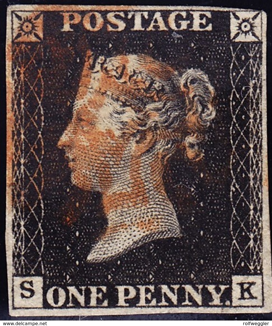 1840 Penny Black Vollrandig Mit Rotem Malteserkreuz Stempel - Usados