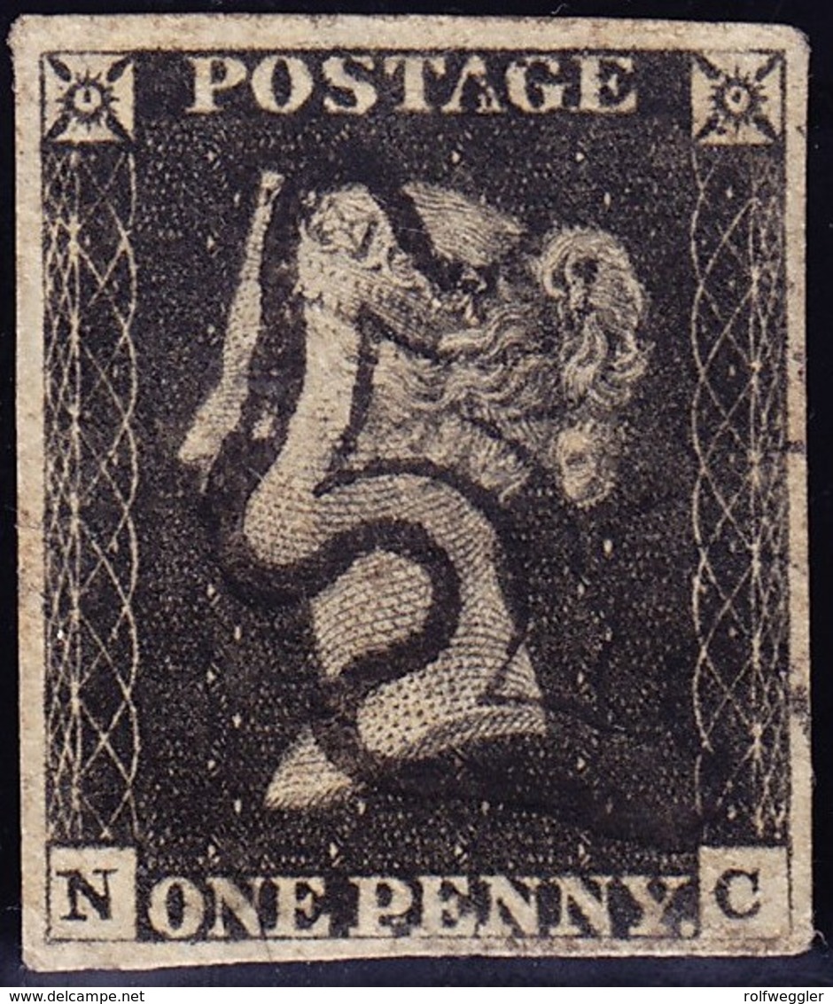 1840 Penny Black Vollrandig Mit Schwarzem Malteserkreuz Stempel; Kleiner Eckbug - Oblitérés