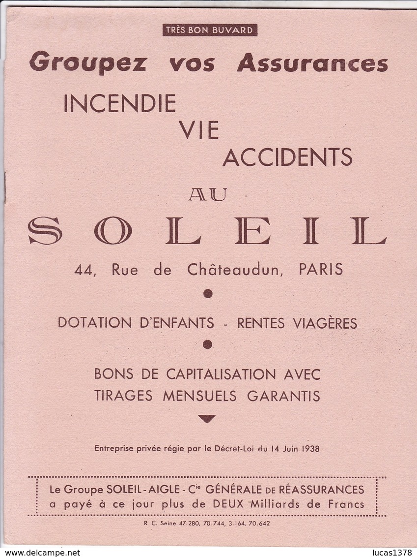 CAHIER DE 4 Grands Buvards Au Soleil La Tutélaire SOLEIL AIGLE ASSURANCE Brides Les Bains SPIRO Jos Julien - Bank & Versicherung