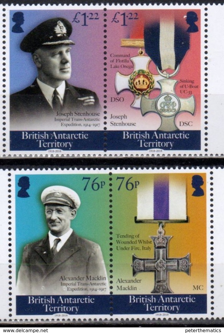 BRITISH ANTARCTIC TERRITORY, BAT,  2018, MNH, WWI, END OF WWI, MEDALS, JOSEPH STENHOUSE, 4v - WW1