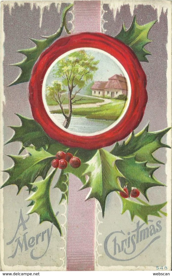 AK Weihnachten / Merry Christmas - Mistelzweige Prägung Color 1910 USA #71 - Sonstige & Ohne Zuordnung