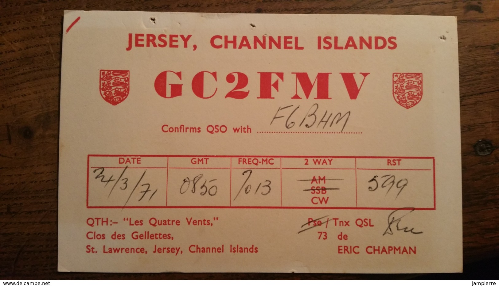 Carte QSL - Jersey, Channel Island - GC2FMV - St Lawrence - Radio Amateur