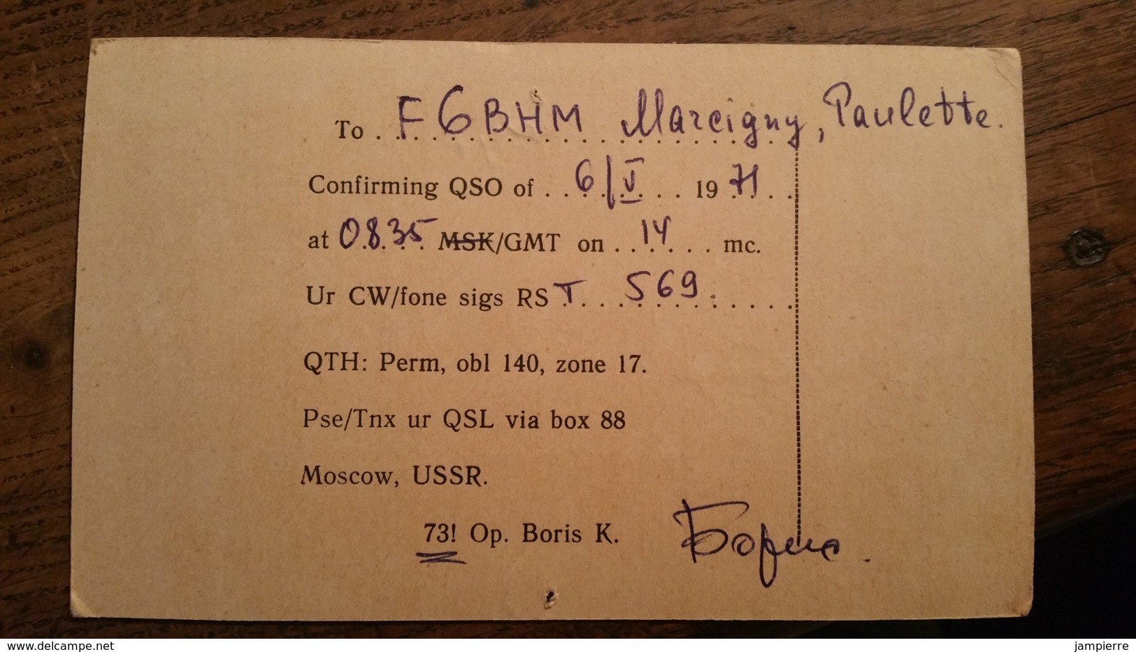 Carte QSL - UA9GW - Moscow, USSR - Amateurfunk