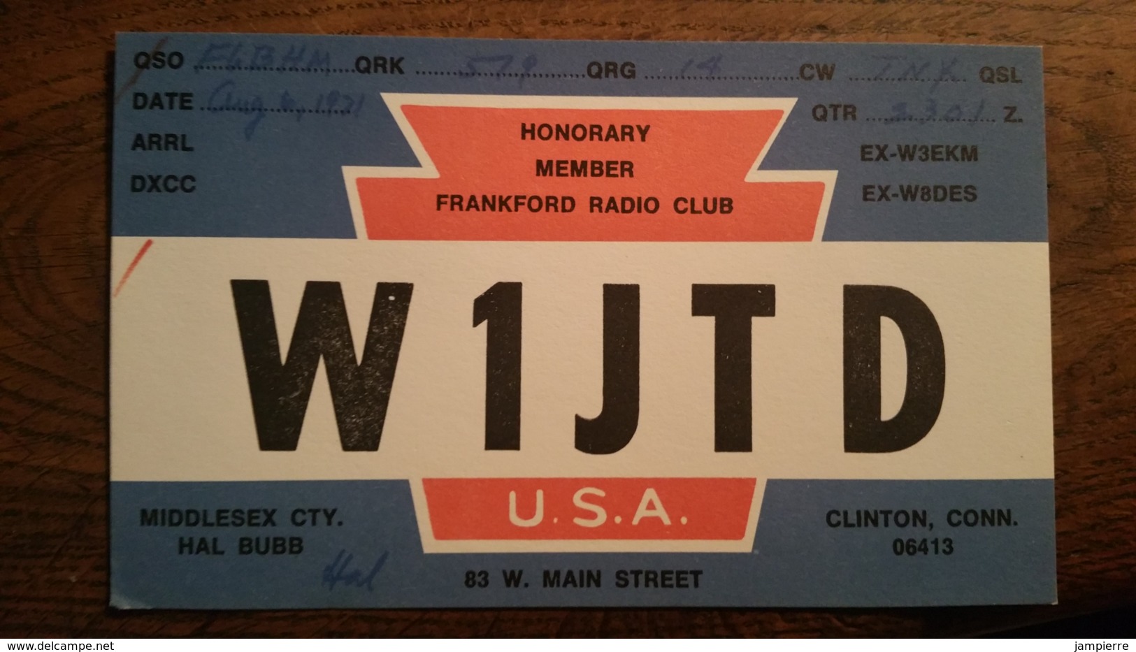 Carte QSL - W1JTD - USA - Clinton, Conn. - Radio Amateur