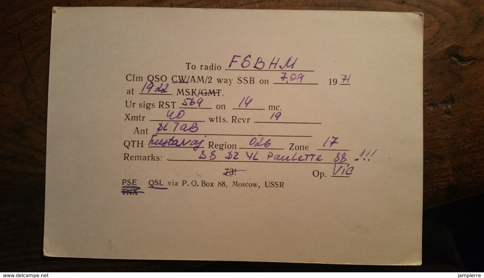 Carte QSL - UK7LAF - 1917-1967 - Moscow, USSR, Zone 17, Reg 026 - Radio-amateur