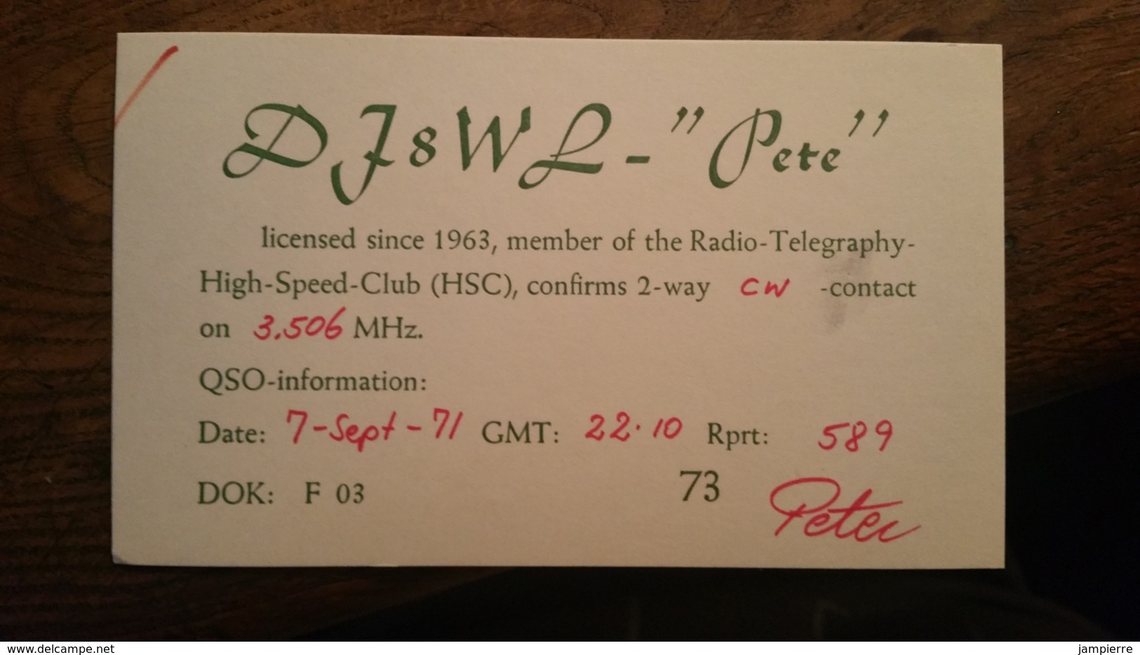 Carte QSL - DJ8WL - Nieder-Ramstadt (Allemagne) - Amateurfunk