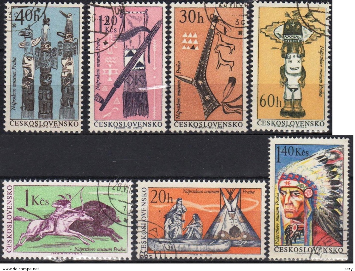 Czechoslovakia 1966 6 V Used  Indians Of North  America Horse Horses - American Indians