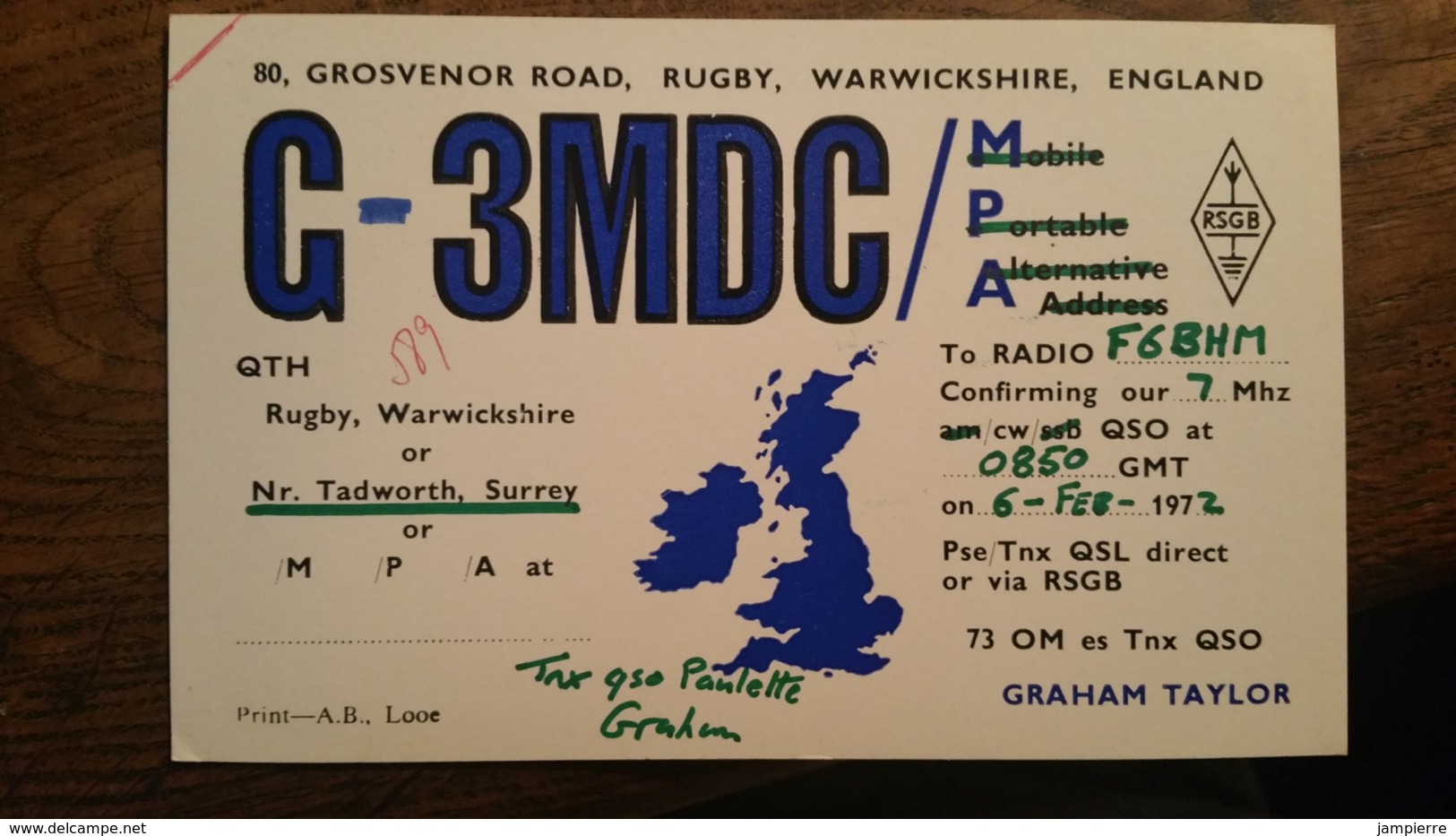 Carte QSL - G-3MDC - Rugby, Warwickshire, England - Radio Amateur