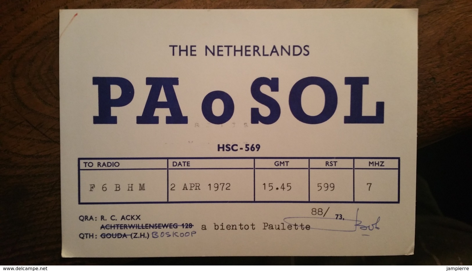 Carte QSL - PAoSOL - The Netherlands - Radio Amatoriale