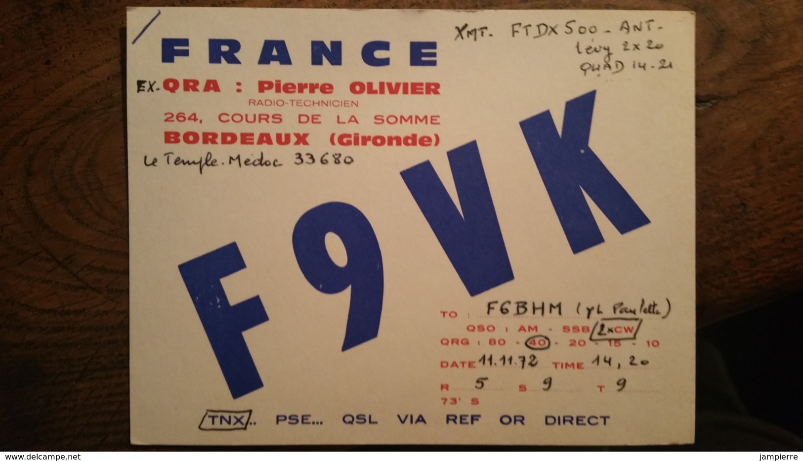 Carte QSL - F9VK - Bordeaux - Radio Amatoriale