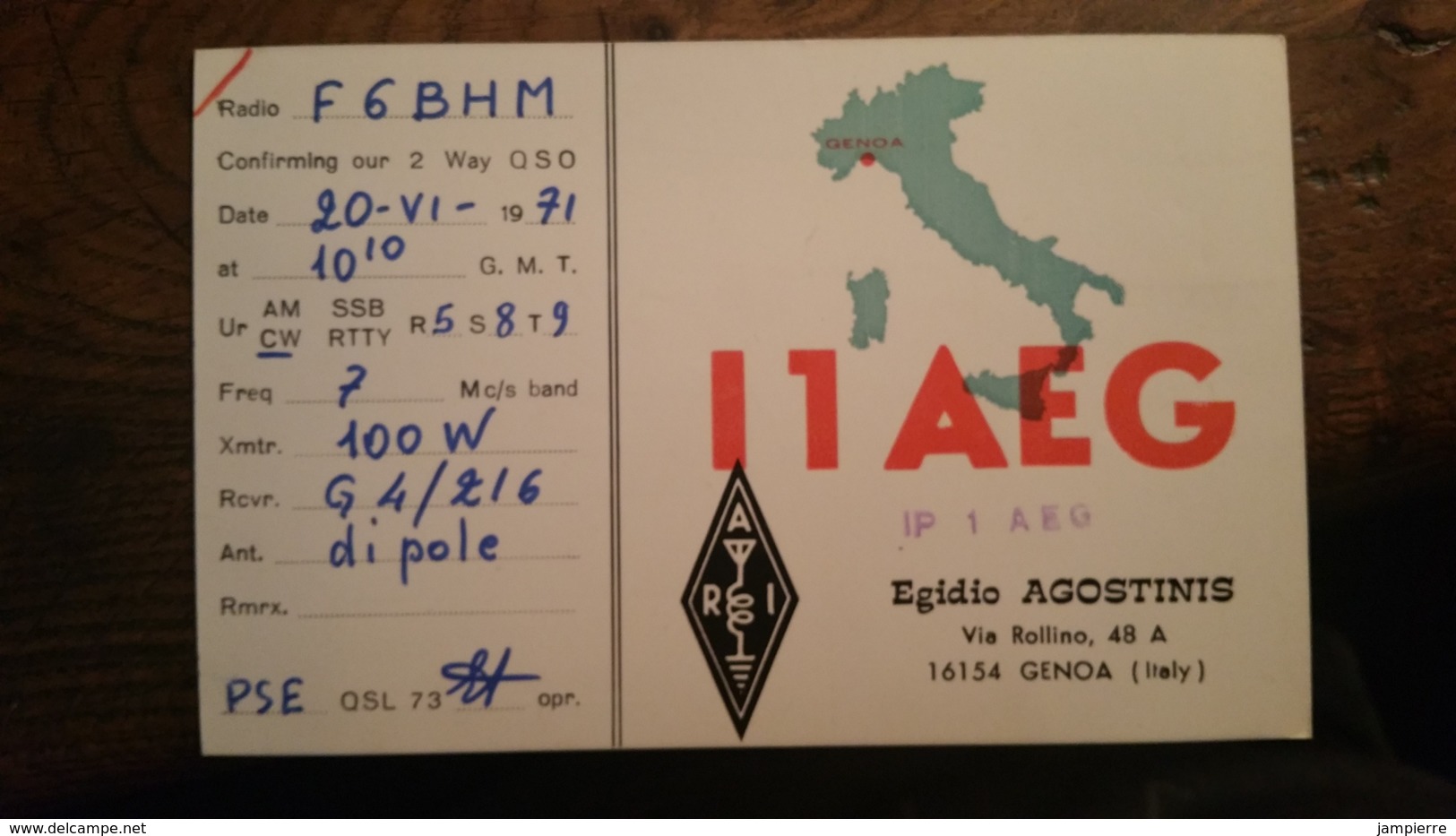 Carte QSL - I1AEG - Genoa (Italy) - Amateurfunk