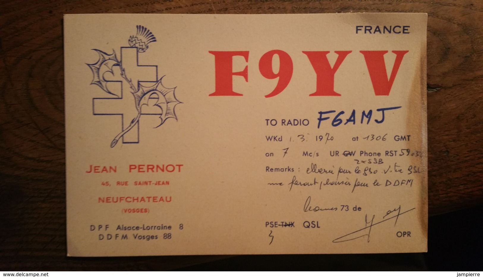 Carte QSL - F9YV - Neufchateau (Vosges, 88) - Radio-amateur