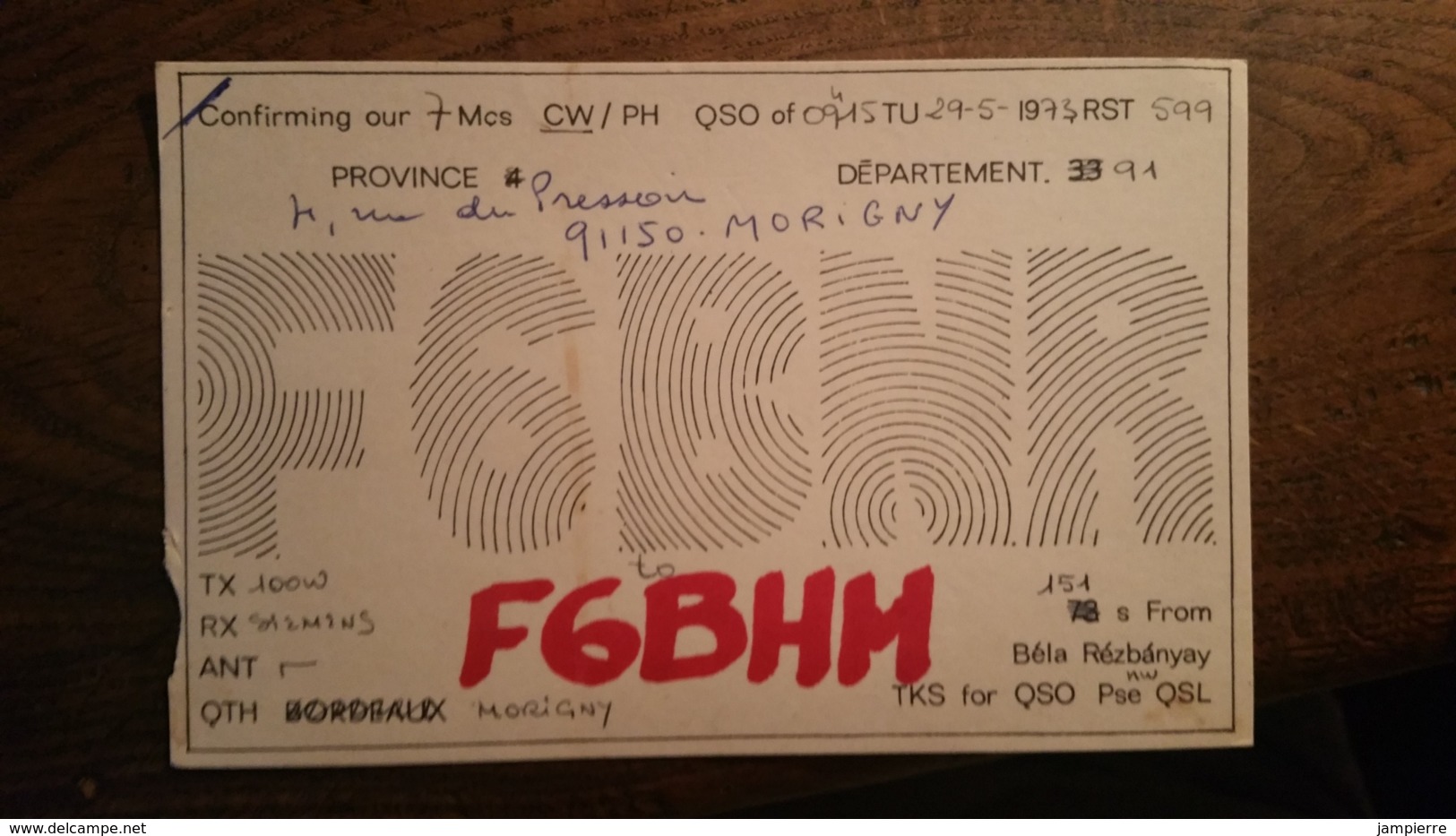 Carte QSL - F6BHM - Morigny (91) - Radio-amateur