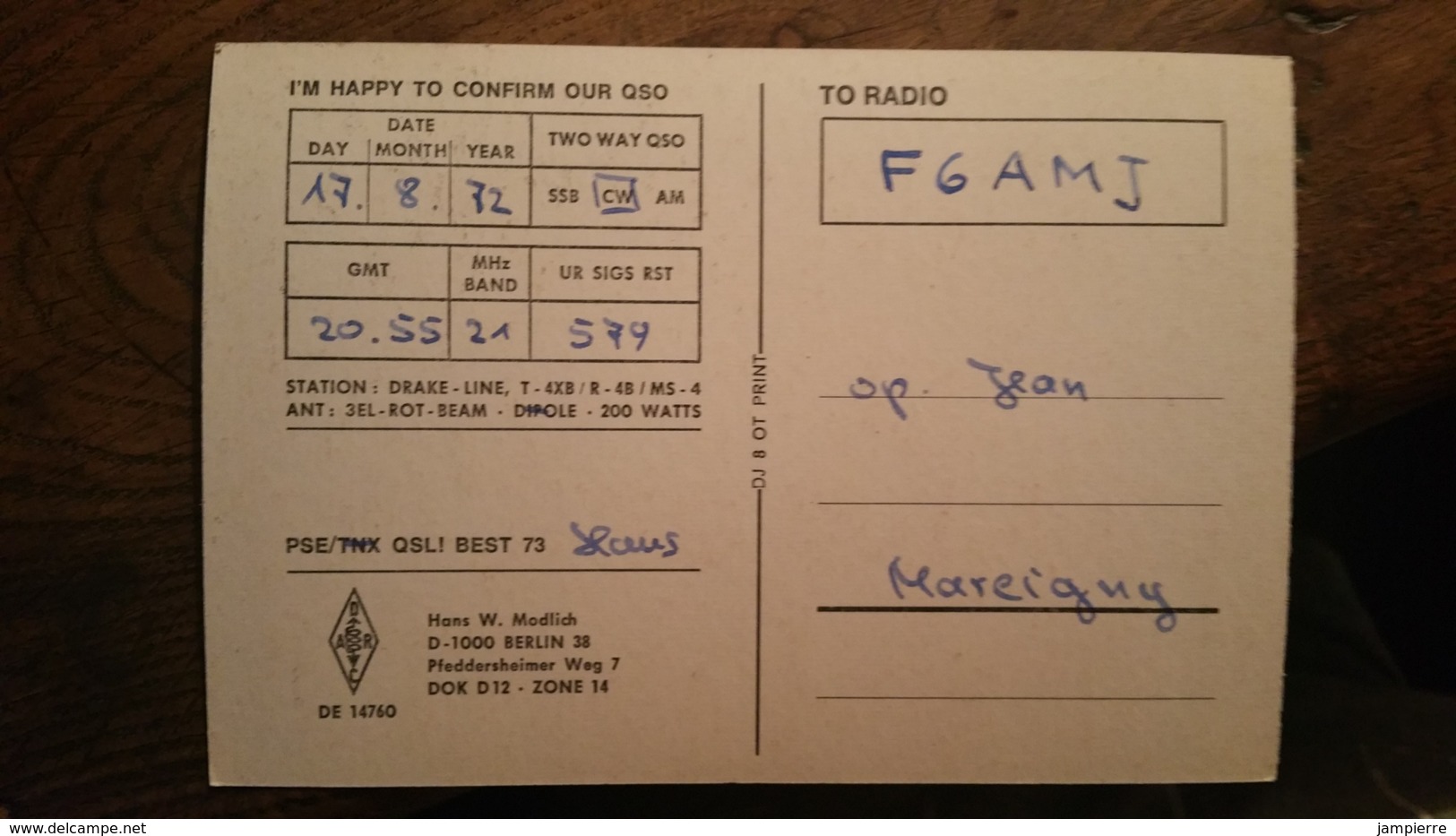 Carte QSL - DJ2MH - Berlin (Allemagne) - Radio Amateur