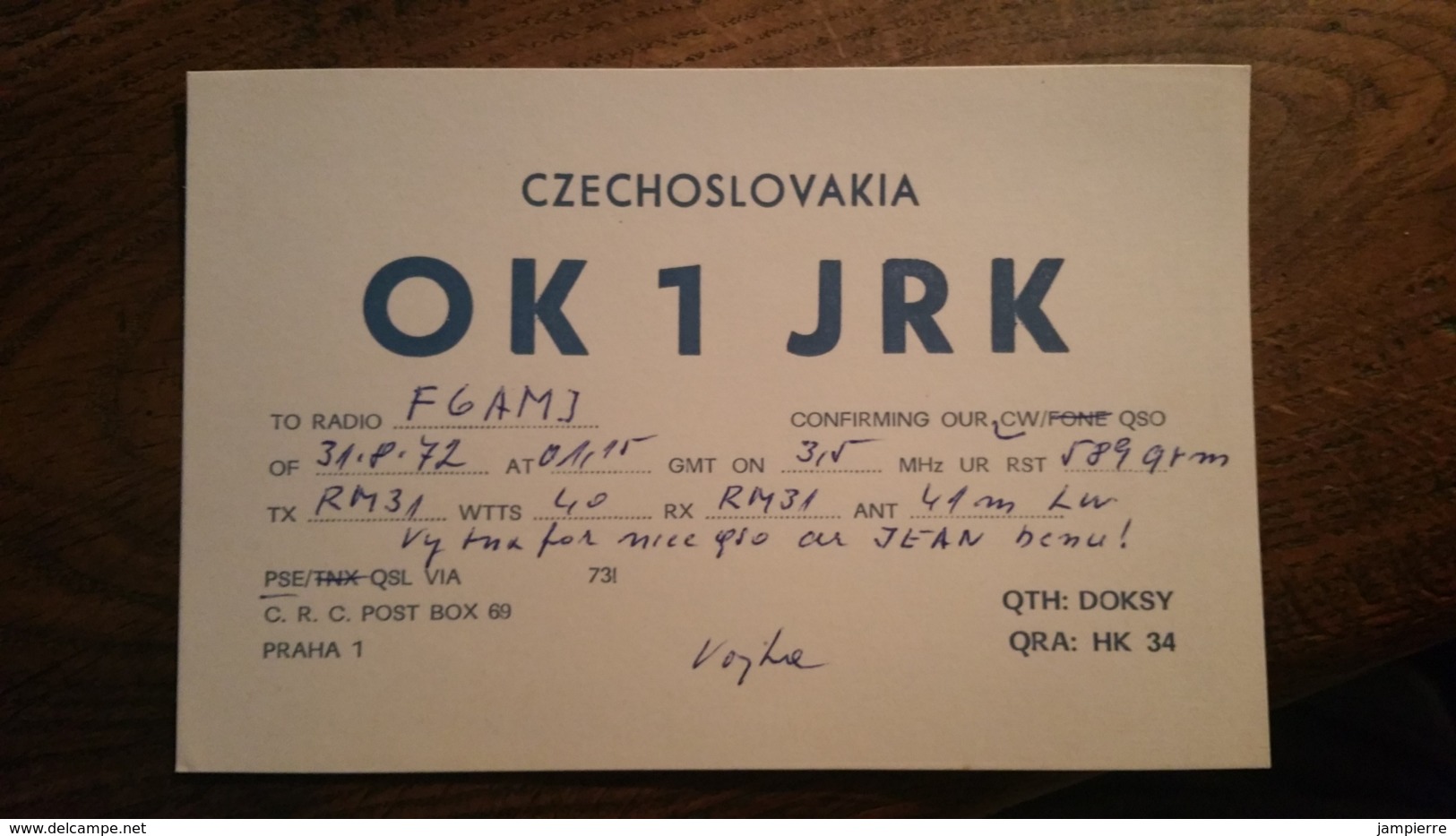 Carte QSL - OK1JRK - Czechoslovakia - Praha (Prague) - Amateurfunk