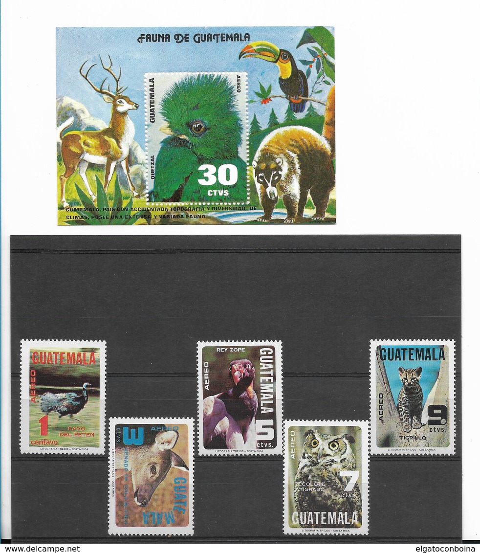 GUATEMALA 1979, FAUNA, ANIMALS, BIRDS, 5 VALUES + SOUVENIR SHEET MICHEL 1124-28 + BL30, SC C670-74A - Guatemala